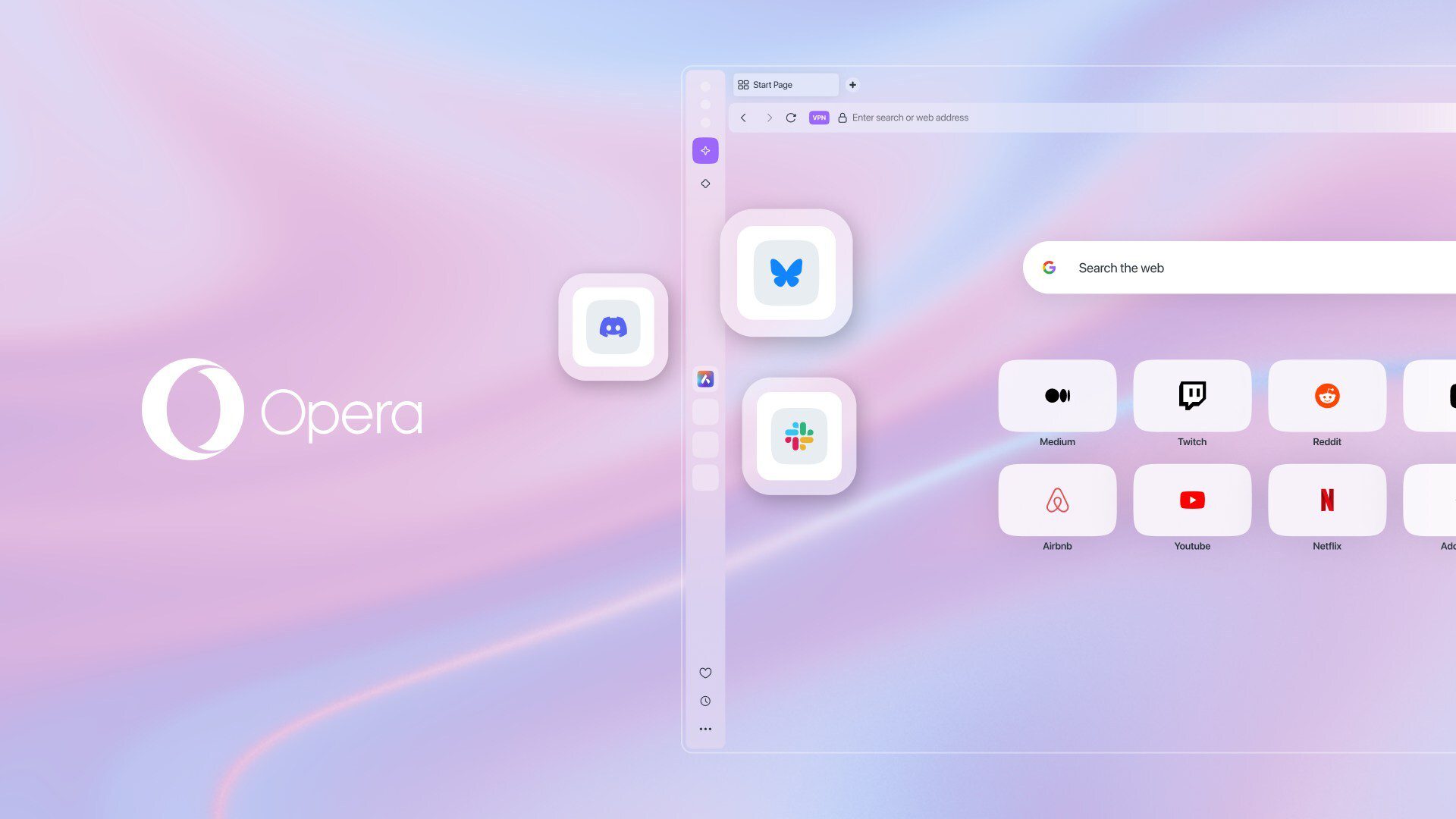 Opera integra Discord, Slack y Bluesky en la barra lateral de Opera One
