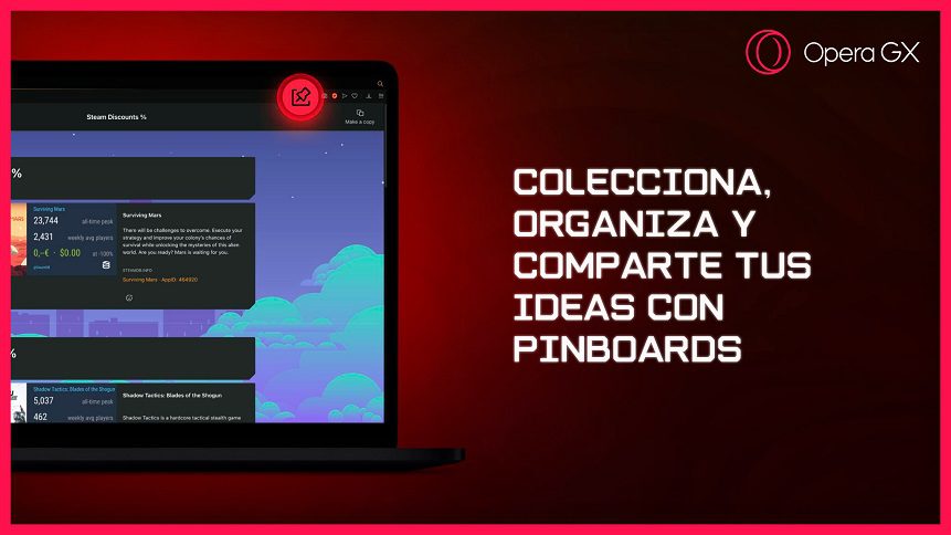 Guarda tus links, videos y mucho más: Organiza tu inventario web con Pinboards en Opera GX
