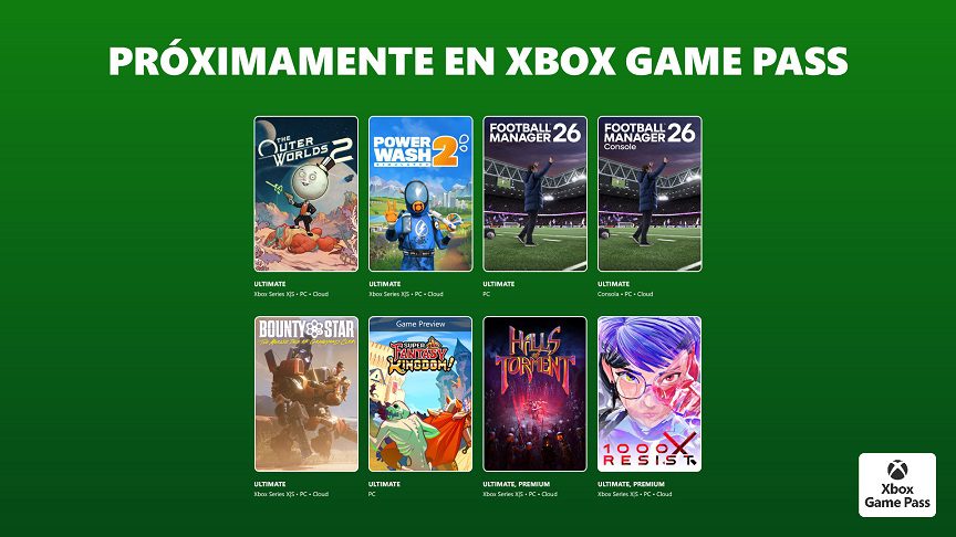 Próximamente en Xbox Game Pass: The Outer Worlds 2, PowerWash Simulator 2, Football Manager 26 y más