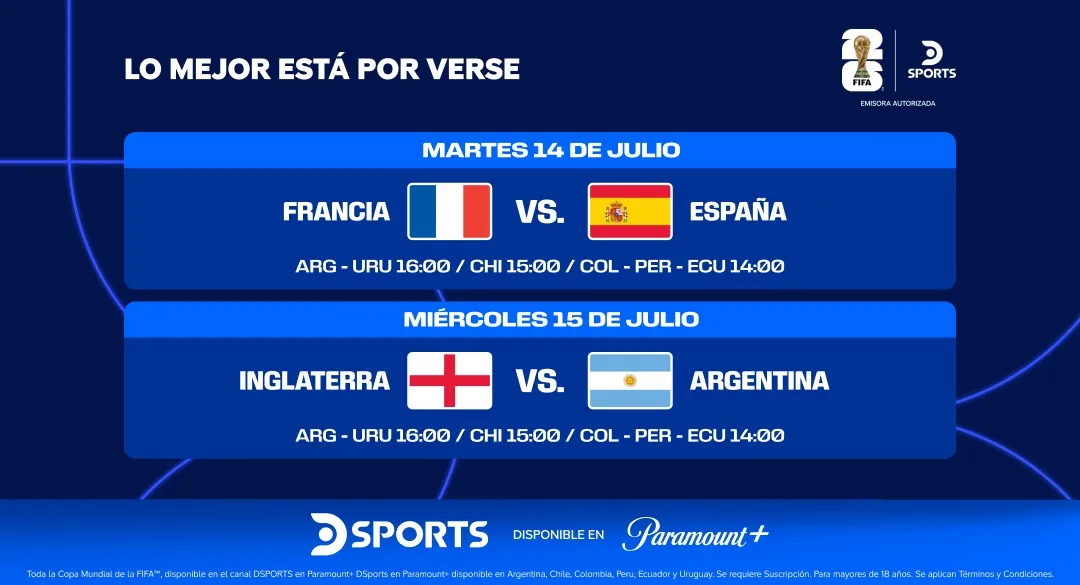 DSPORTS y Paramount+ emitirán las semifinales de la Copa Mundial 2026 en directo para Colombia